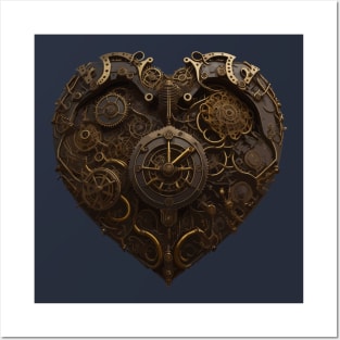 A Clockwork Heart - Steampunk Clock With Gears Posters and Art